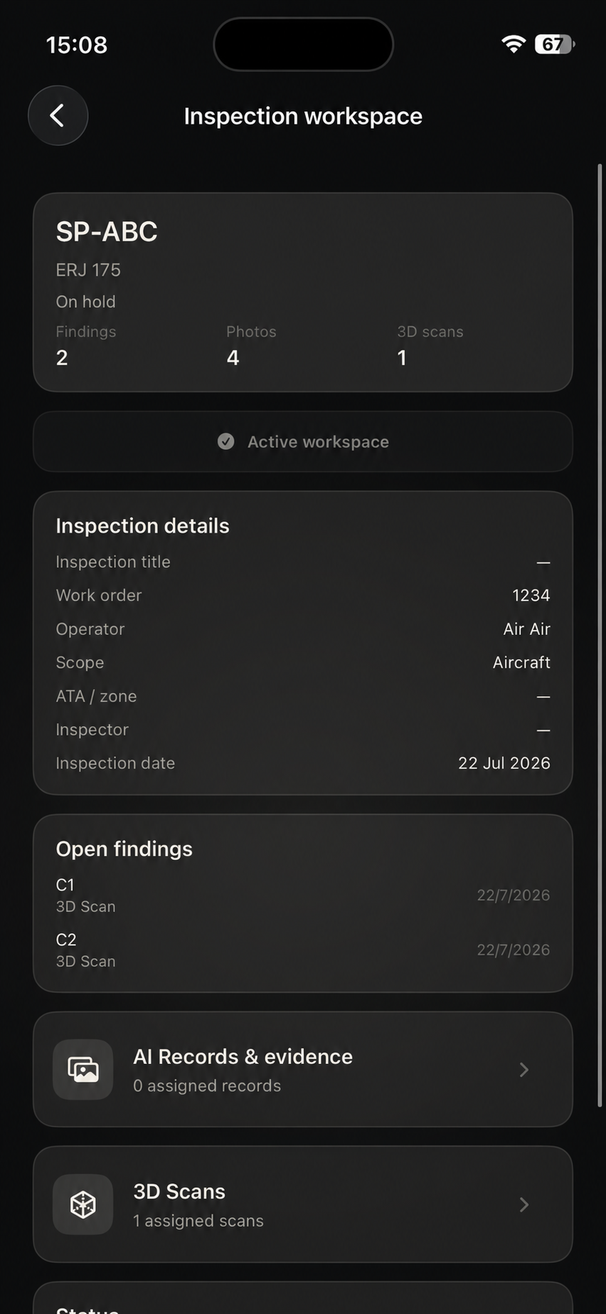 IronAR Inspection workspace screen